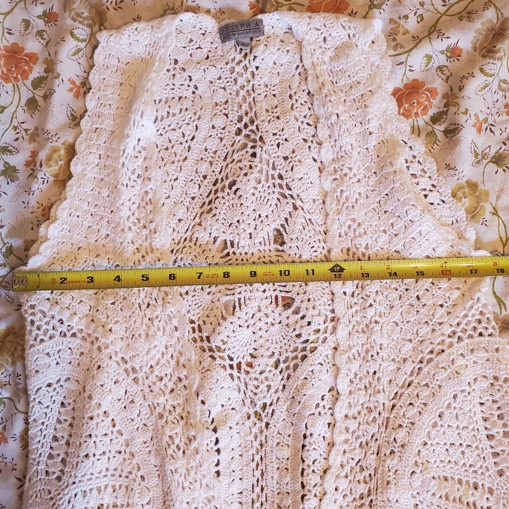 Joseph A Crochet Doily Layering Vest Cardigan Size S Boho Fairy Cottage Prairie - Picture 15 of 15